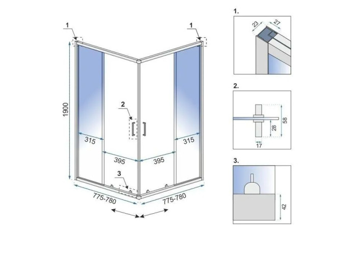Душова Кабіна Rea City 90x90 Золото Мат REA-K6443