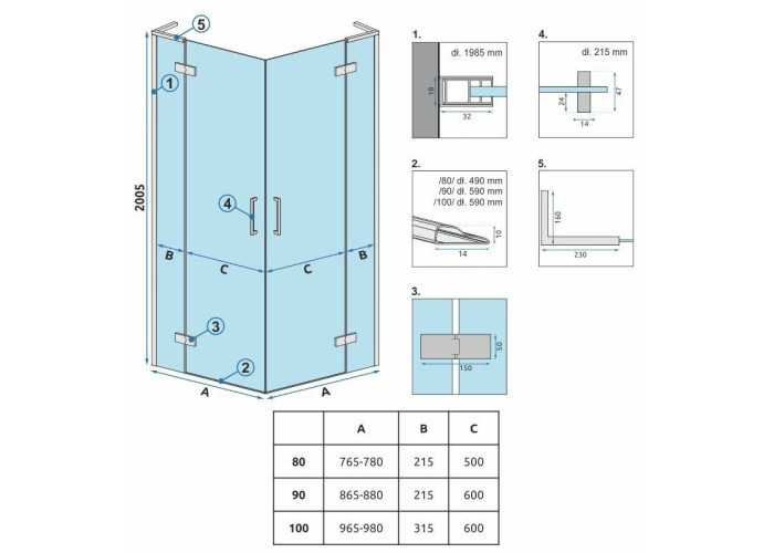 Душова кабіна REA Hugo 90x90 Золото Мат REA-K6609