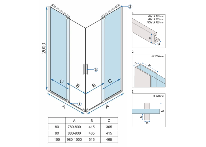 Душова кабіна REA Montana Double Золото Мат 80x100 REA-K6635